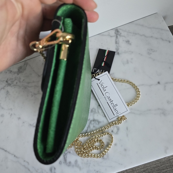 Viola Castellani, New, Emerald Green Italian Leather Embossed Crossbody Bag - Picture 6 of 10